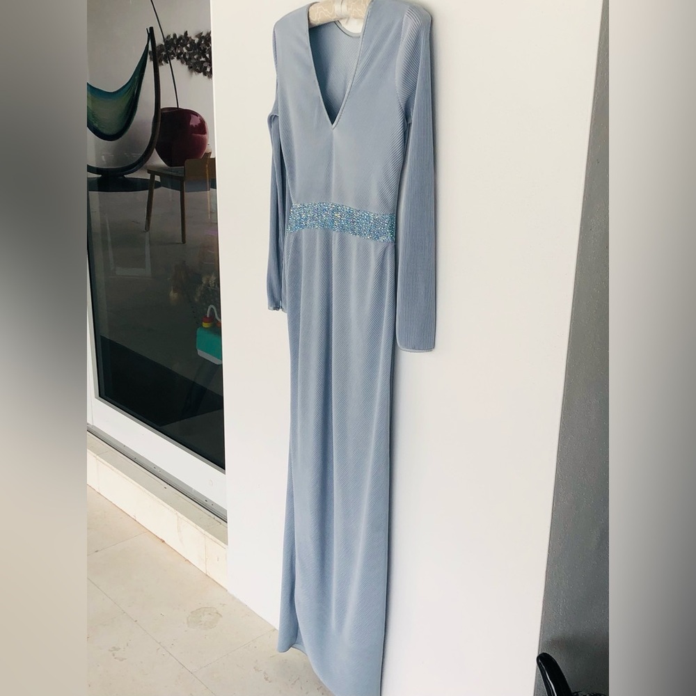 Giorgio Armani Light Blue Long Sleeve Maxi Dress. Size 36 - Picture 3 of 14